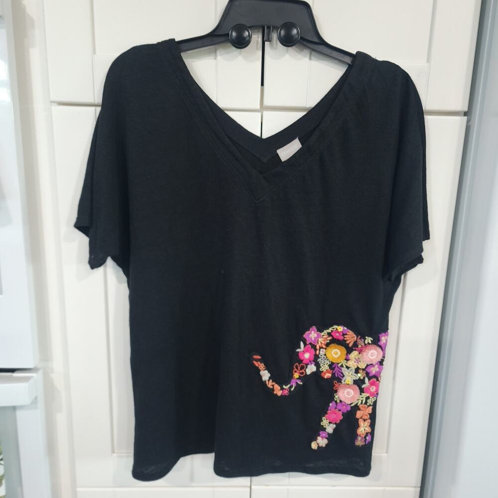 CHICO linen black elephant embroidered size 0 (chico size)